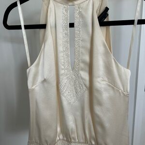 Silk beaded halter tie back top